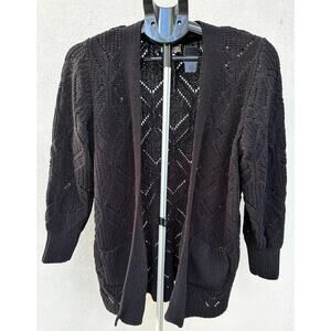 EUC Maurice’s Diamond Stitch Pocket Cardigan, Black, Size L, Open Front
